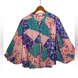 Easel Multicolor Floral Patchwork Blouse